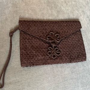 Vintage, black straw, clutch- Carpet bags of America